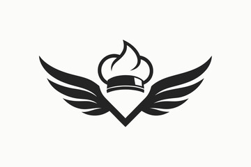 minimalist logo design featuring a stylized chef with wings