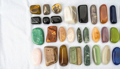 Collection of unique birthstones displayed on a soft background with copy space for text and descriptive elements