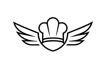 minimalist logo design featuring a stylized chef with wings