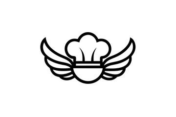 minimalist logo design featuring a stylized chef with wings