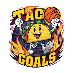 Taco playing basketball with flames and crowd sports