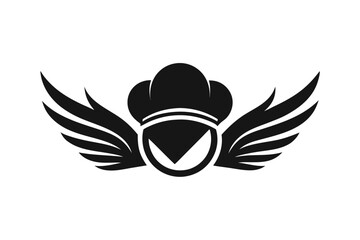minimalist logo design featuring a stylized chef with wings