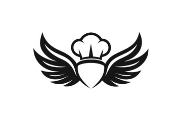 minimalist logo design featuring a stylized chef with wings