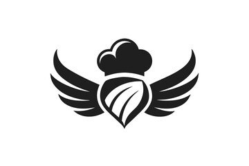 minimalist logo design featuring a stylized chef with wings
