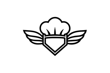 minimalist logo design featuring a stylized chef with wings
