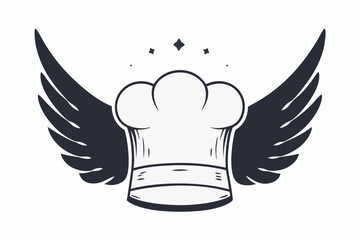 minimalist logo design featuring a stylized chef with wings
