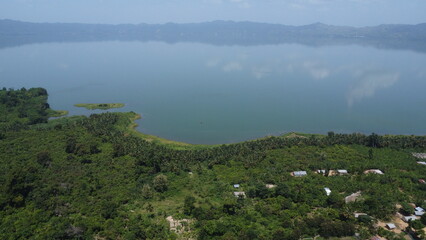 Scenic View of Lake Bosomtwe Surrounded by Lush Forest, Ghana