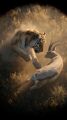 Life-and-Death Confrontation: Tiger vs Springbok in Circular Composition