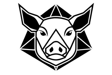 pig head logo vector geometric design line art