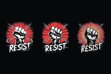 Clenched fist breaking chains red burst resistance