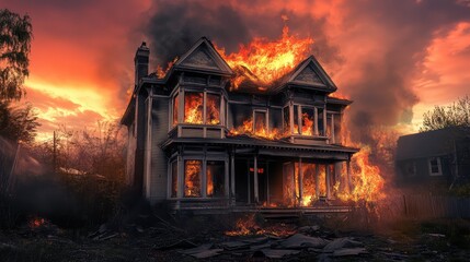 Obraz premium smoke fire damage home