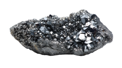 Marcasite nodule, natural radiating crystal growth, metallic luster, isolated on Transparent background