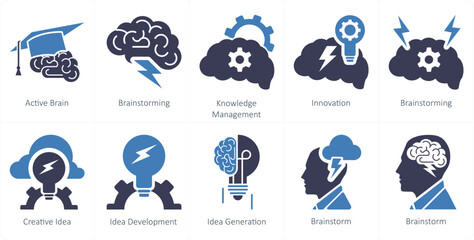A set of 10 mix icons as active brain, brainstorming, knowledge management