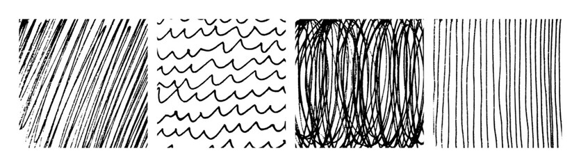 Set of monochrome hand-drawn crosshatch textures