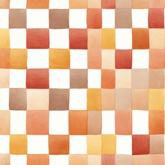Watercolor Abstract Checkerboard Pattern in Earthy Tones