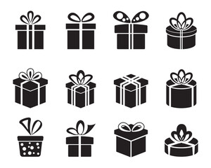 ribbon birthday christmas present gift box set collection pack bundle icon shape silhouette vector flat illustration design