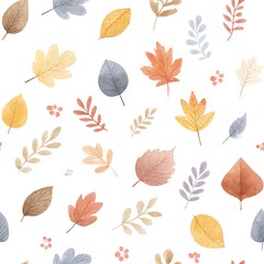 Watercolor Autumn Leaves Seamless Pattern