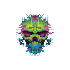 Neon Cyberpunk Skull Tattoo SVG &ndash; Geometric Futuristic Vector Design for Modern Ink Art
