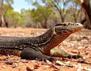 Large lizard on red dirt path