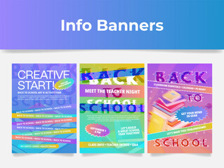 Obraz premium Vibrant back to school holographic poster collection showcasing informative event banners for students and parents