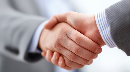 Obraz premium Two men shake hands in a business meeting. The handshake is firm and confident. The men are dressed in business attire, and the setting is a professional environment