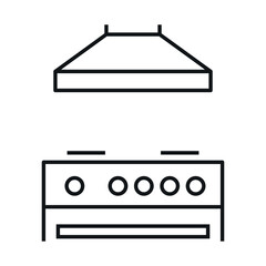 Vector icon of kitchen furniture in the form of a hood and a gas stove in a minimalistic linear design.
