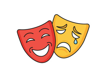 Vector illustration of comedy and tragedy masks representing drama and theatre performance with emotional expressions