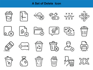 Erase and trash, a collection of black delete line icons is clearly visible