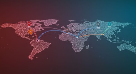 Digital World Map with Connected Data Points in Futuristic Style