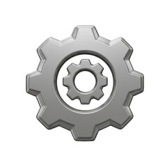 A metallic gear icon representing settings or configuration with an inner gear for technical concepts and system customization.