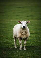Obraz premium Sheep Standing on Green Pasture Field in Natural Outdoor Setting