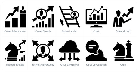 A set of 10 mix icons as career advancement, career growth, career ladder