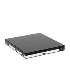 Modern black display stand for product presentation. Minimalist display podium.
