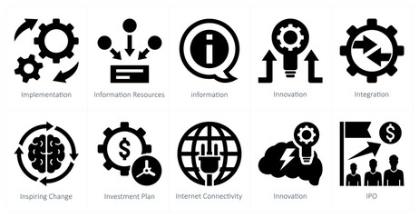 A set of 10 mix icons as implementation, information resources, information