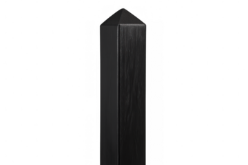 Black metal bollard featuring sharp-pointed top, textured surface providing security against transparent backdrop