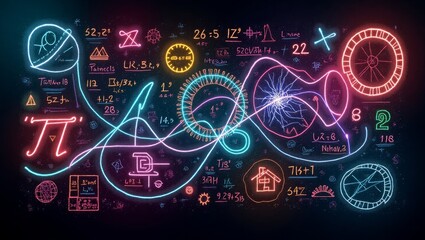 Neon mathematical equations and symbols mathematics
