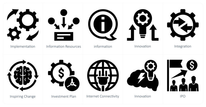 A set of 10 mix icons as implementation, information resources, information