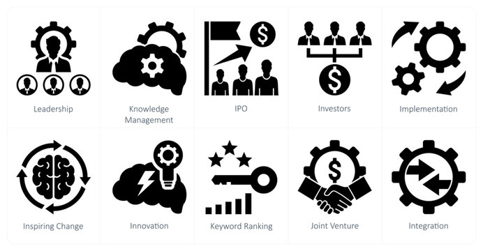 A set of 10 mix icons as leadership, knowledge management