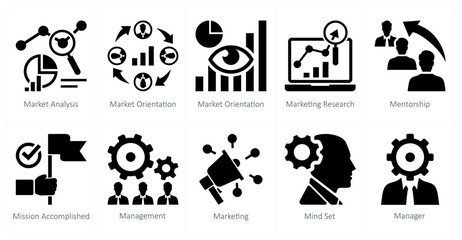 Fototapeta premium A set of 10 mix icons as market analysis, market orientation, markleting research