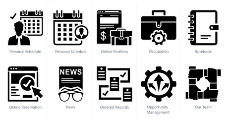 A set of 10 mix icons as personal schedule, online portfolio, occupation