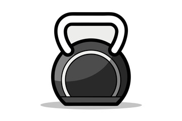 Stylized illustration of a black kettlebell with a white handle on a white background