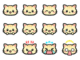 かわいいトラ猫の喜怒哀楽顏アイコンイラストセット