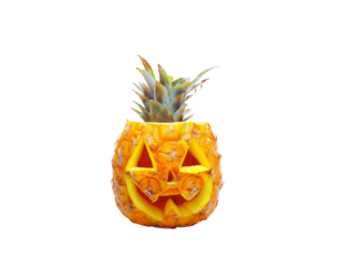 Carved pineapple for Halloween isolated on transparent or white background, png