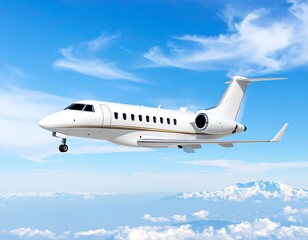 Fototapeta premium Private jet soaring above clouds and mountains