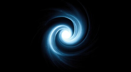 A mesmerizing digital artwork depicting a swirling vortex of luminous blue energy, emanating a bright white light at its core against a stark black background