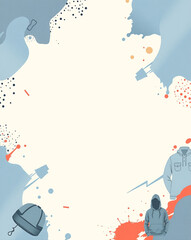 Obraz premium Abstract fabric patterns with illustrations and colorful splashes 