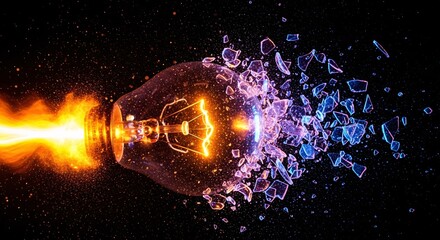 Exploding light bulb with fire and water splatter