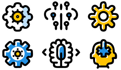 Artificial intelligence machine learning deep learning neural network gears brain technology innovation on transparent background