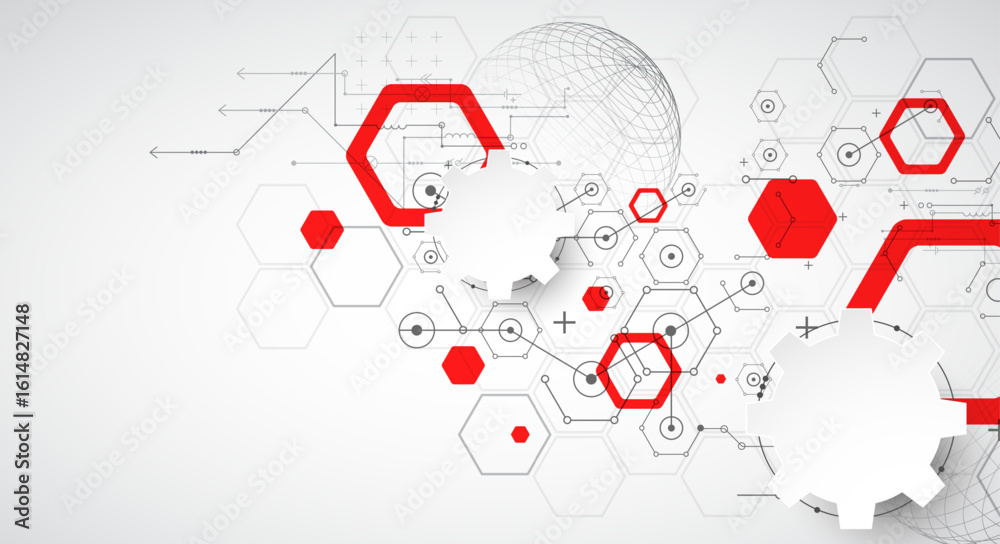 Poster science and technology background using hexagon and sphere shapes. vector.