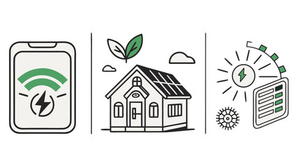 Sustainable energy with solar panel house and renewable power generation for eco friendly smart home system on transparent background